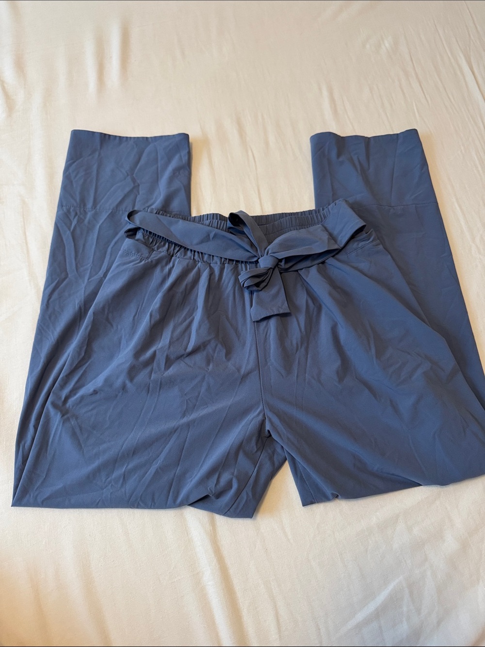ADAY Slate-Blue Wide Leg Tie-Waist Cropped Trousers